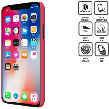Raudonas Nillkin frosted shield idėklas + plėvelė (IPHONE X) Raudonas Nillkin frosted shield idėklas + plėvelė (IPHONE X)